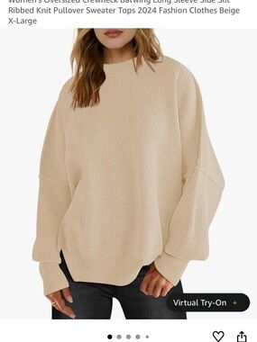 Beige Ribbed Oversized Crewneck Sweater Logene Amazon XL